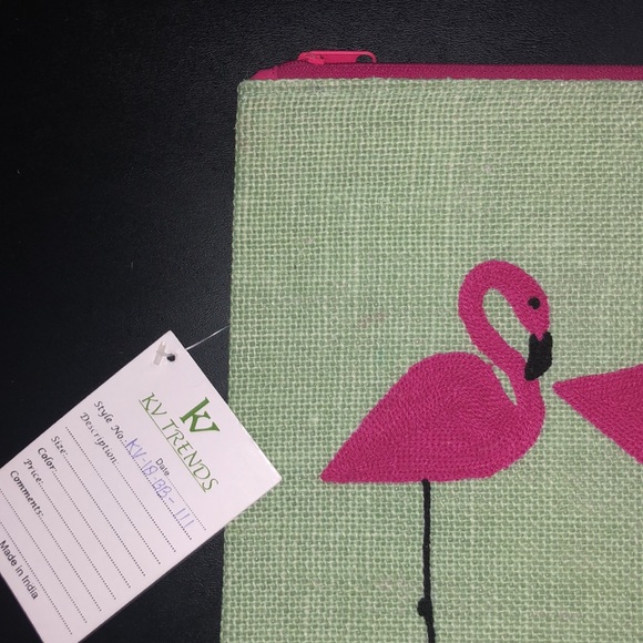 New kawaii beach travel flamingo straw canvas pouch organizer case makeup holder - Picture 3 of 6